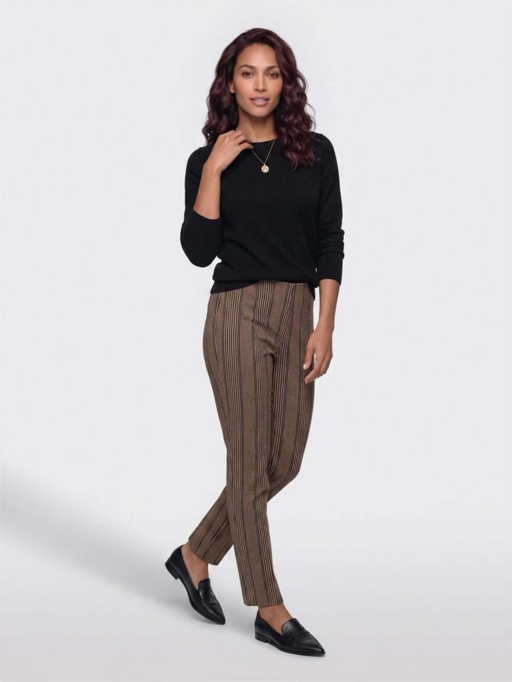 A New Day Women's Brown Striped High-Rise Ankle Dress Pants